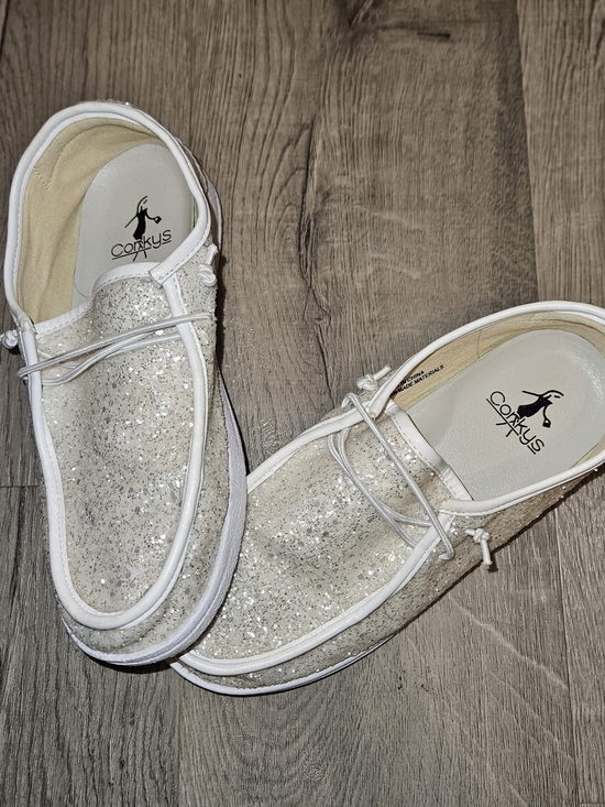 Corkys Shoes - Skechers Corkys Glitter Slip-On Shoes - White
